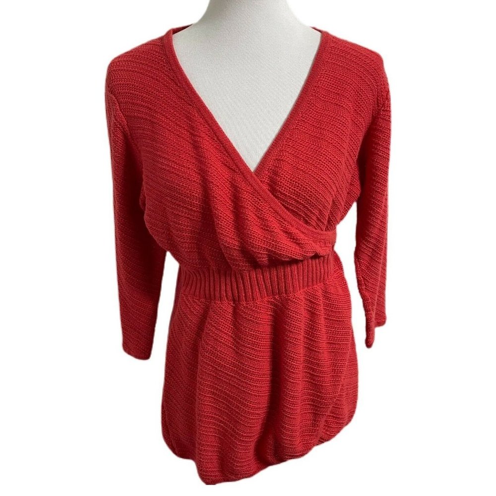 Fair Indigo Organic Cotton Fair Trade Red V-Neck Wrap Sweater Top XL